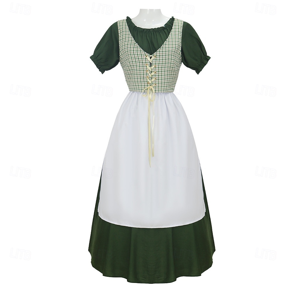 19° secolo anni 1800 Vecchio West Lunghezza al pavimento Vestito Abito da prateria Lunghe Ragazza pioniera Coloniale Guerra rivoluzionaria Plaid Scollo Tondo Costume Per donna Halloween Carnevale del 2026 a $84.99 –P1