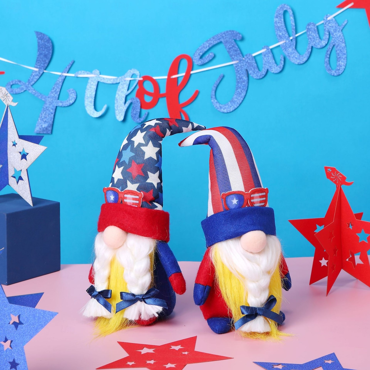 Independence Day Striped Pentagram Faceless Doll Dwarf Rudolf Doll Ornament Cartoon American Style 2026 - $13.99 –P2
