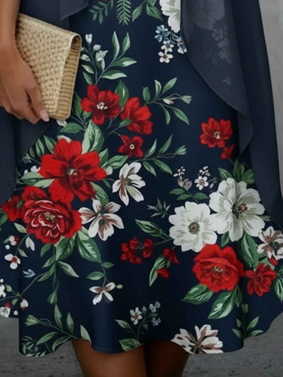 Mulheres Vestido midi Vestido casual Conjunto de vestido Elegante Moda Moderno Ao ar livre Férias Para Noite Normal Floral Manga 3/4 Gola Redonda Azul Marinha Verão Primavera Outono de 2026 por $41.99 –P3