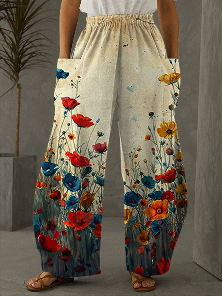 Femmes Jambe large Chinos Vacances ancien Occasionnel Longueur complète Taille haute Fleuri Graphique Ceinture Élastique Non Elastique Occasionnel Quotidien Décontracté Bleu Rose Claire Rouge Ét de 2026 ? $44.99 –P2