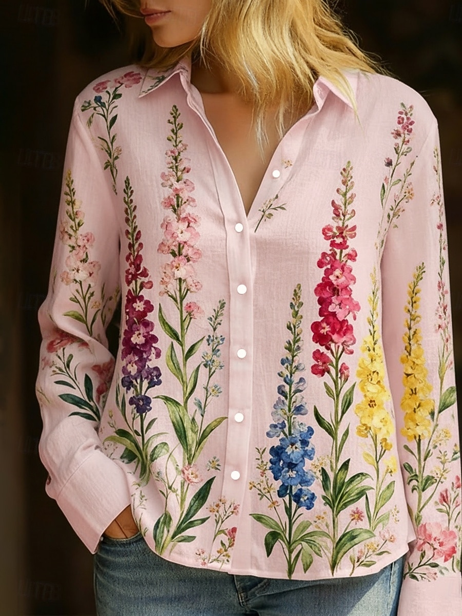 Dámské Košile Boho košile Imitace bavlny a lnu Knoflíky Tisk Květinový Elegantní Vinobraní Na běžné nošení Dlouhý rukáv Košilový límec Běžné topy Denní Dovolená Žlutá Světlá růžová Béžová Léto Jaro 2026 - $32.99 –P6