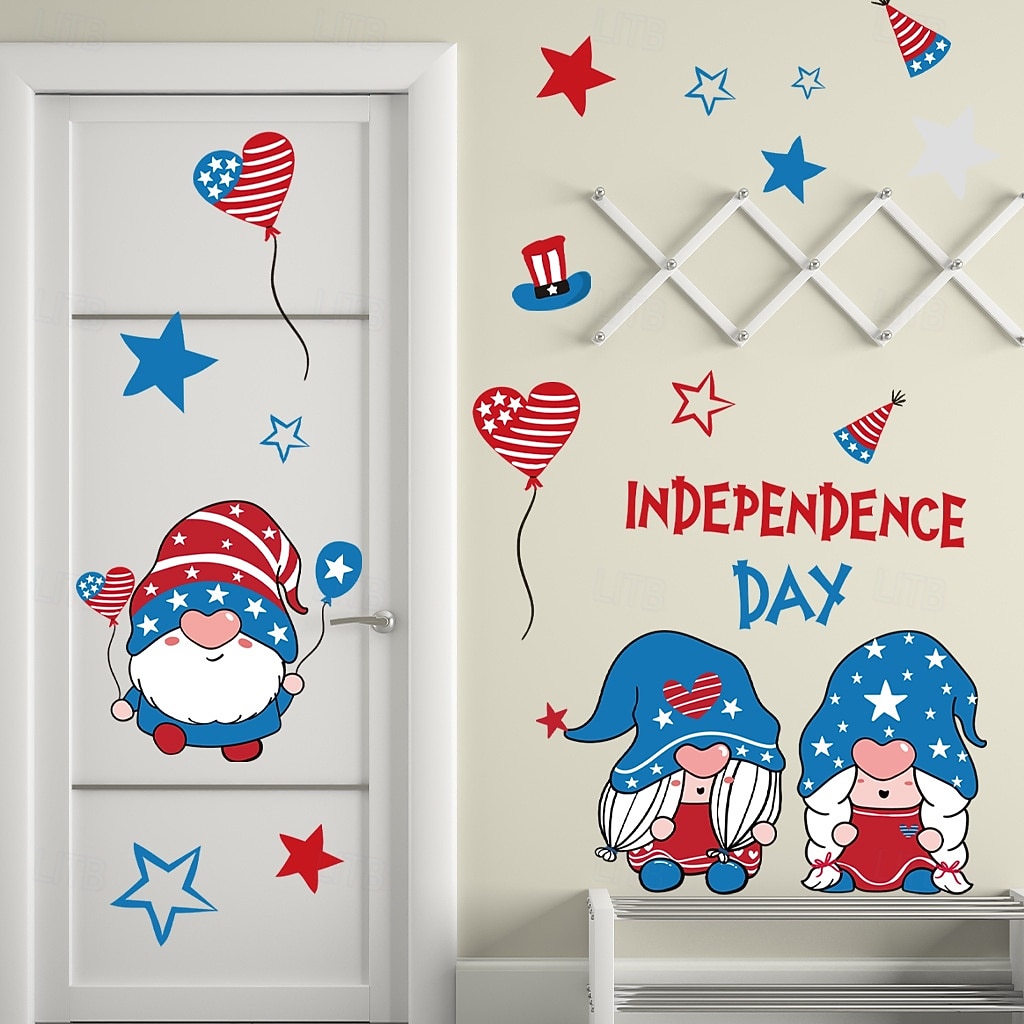 Calcomanías de pared del Día de la Independencia del 4 de julio, pegatinas de pared de gnomos patrióticos con estrellas y rayas, decoración despegable en rojo, blanco y azul para el hogar, el aula, la 2026 - $12.99 –P2