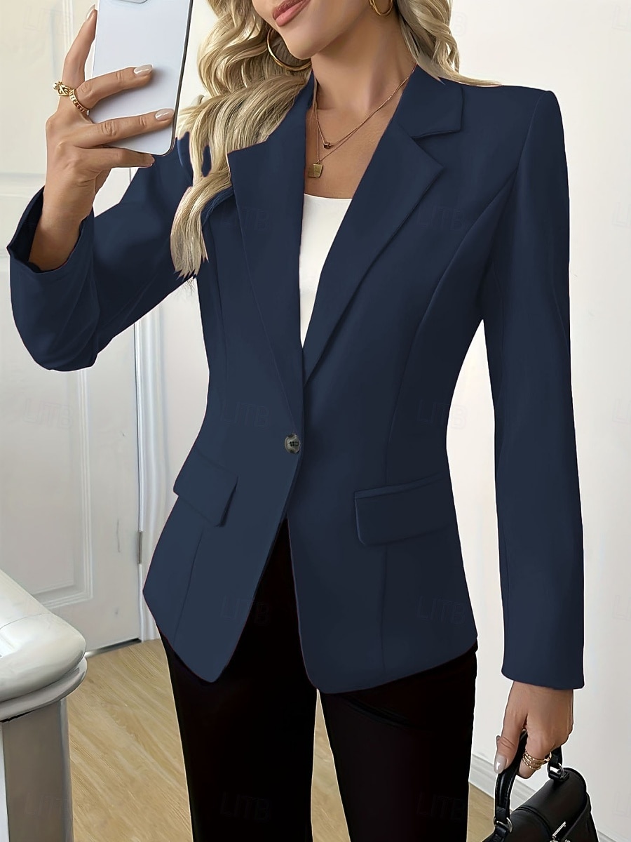 Mulheres Blazer Confortável Bolsos Moda Casual Tecido Escritório Festa Rua Roupa Diária Padrão Lapela Chanfrada Normal Manga Longa agasalhos Preto Branco Azul Marinha Primavera Outono de 2026 por $35.99 –P9