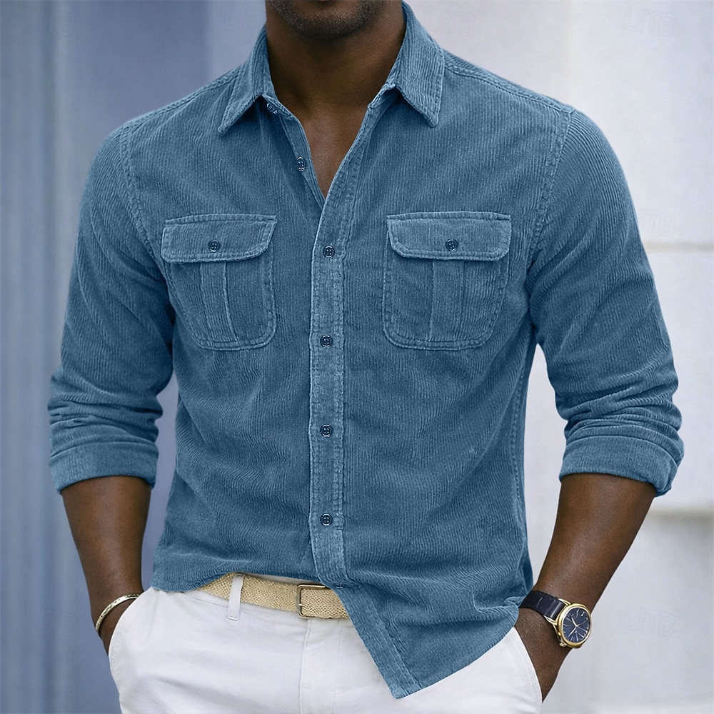 Homens Camisa Social Textura Camisa casual Camisas de trabalho Camiseta de Veludo Azul Marinha Azul Manga Longa Tecido Colarinho de Camisa Casual Diário Bolso frontal Roupa Elegante Moda Roupa de rua de 2026 por $29.99 –P5