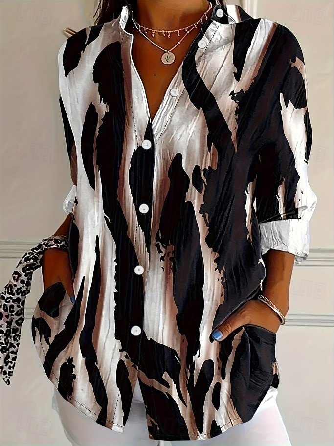 Damskie Koszula Bluzka Niejednolita całość Guziki Nadruk Graficzny Geometryczny Kratka Zabytkowe Tropikalny Codzienny Długi rękaw Kołnierzyk koszuli Zwykłe topy Codzienny Niebieski Czarny Biały Żółty 2026 - $32.99 –P5