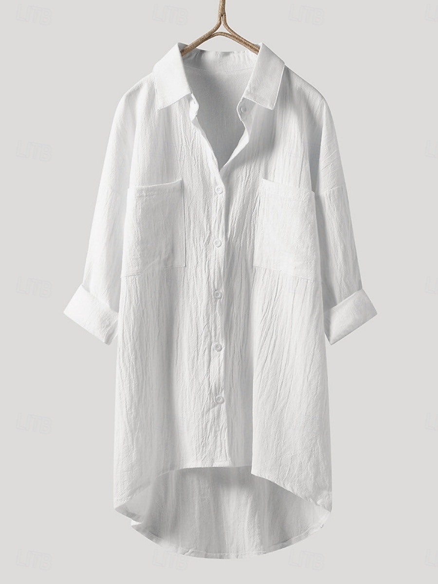 Női Blúz Pamut póló 100% pamuk Gombok Tömör szín Napi Stílusos Alap Hosszú ujj Állógallér Hosszú felsők Napi Fekete Fehér Sötétkék Lóhere Khakizöld Tavasz Ősz 2026 - $23.99 –P9