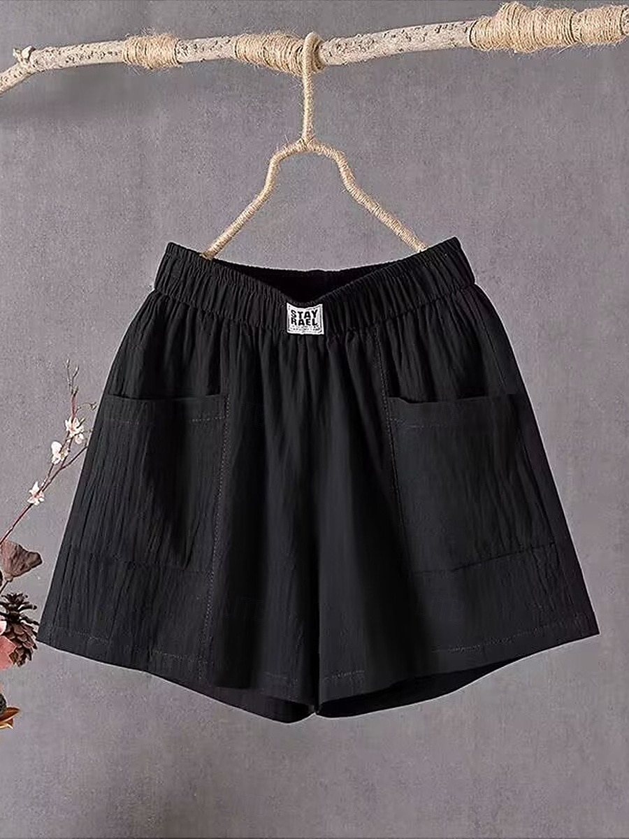 Dámské Bavlněné plátěné šortky Kalhoty chinos Kraťasy Letní šortky prázdniny Módní Šik ven Krátký Vysoký pas Bez vzoru Kapsy Elastický pas Prodyšnost Pohodlné Neelastické Denní Dovolená ulice Čern 2026 - $19.99 –P8