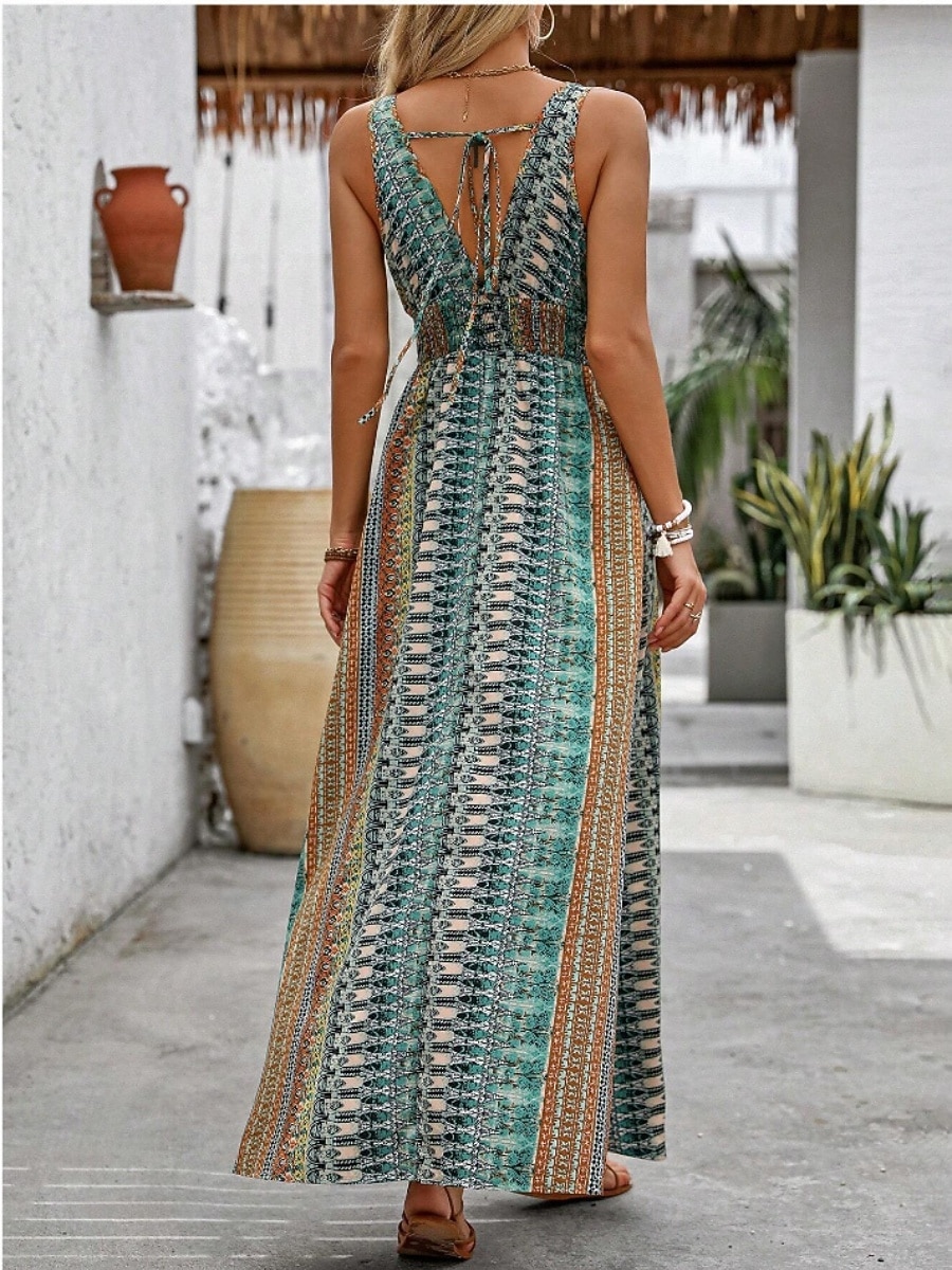 Women's Maxi Dress A Line Dress Slip Dress Off The Shoulder Dress Vacation Casual Outdoor Going out Regular Fit Floral Graphic Sleeveless V Neck Red Green Summer Spring 2026 - $35.99 –P7