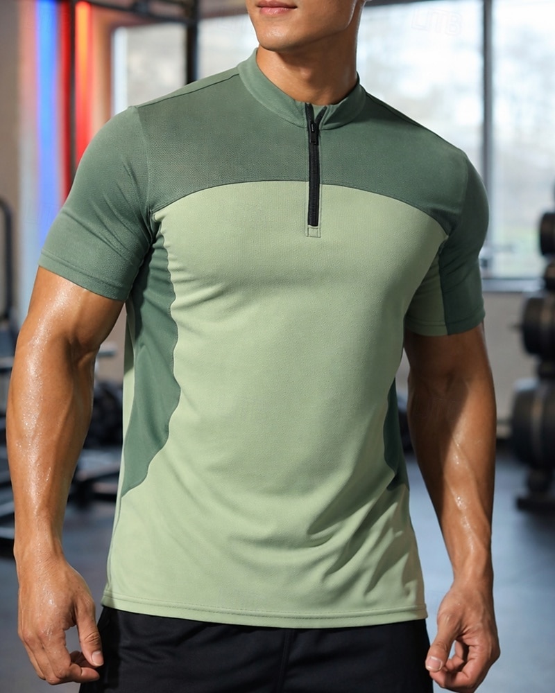 Ανδρικά Συνδυασμός Χρωμάτων Tricou de Alergat Μπλούζα συμπίεσης Αθλητική φανέλα Αθλητική κορυφή Καλοκαίρι Κουρελού Φερμουάρ ενός τετάρτου Κοντομάνικο Γρήγορο Στέγνωμα Ύγρανση Αναπνέει 2026 - $21.99 –P5