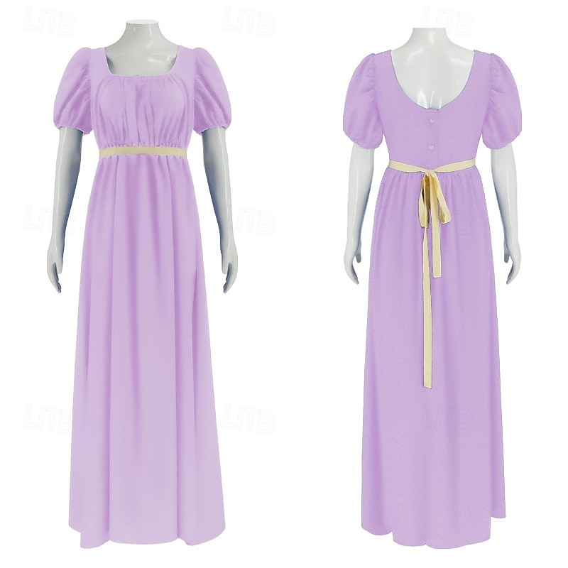 19. Jahrhundert Regency-Zeit Knöchellänge Kleid Kurze Ärmel Prinzessin Dame Edelfrau Einfarbig Quadrathals Kostüm Damen königlich Halloween Karneval Teegesellschaft LARP Renaissance-Messe Erwachsene 2026 - $58.99 –P10