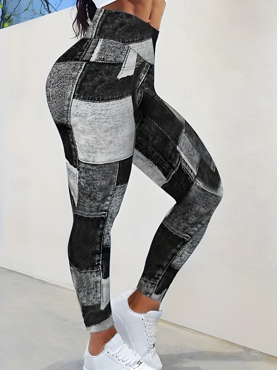 Damen Jeans Leggings Jeggings Urlaub Streetwear Lässig Volle Länge Mittlere Taillenlinie Karomuster Patchwork Tasche Bequem Hohe Elastizität Täglich Heim Outdoor Schwarzgrau Hellblau-Weiß Frühling 2026 - $13.99 –P11