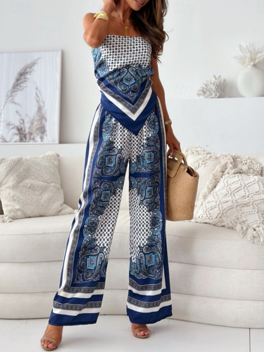 Damen Trägertop Hosen-Sets Bolero-Oberteil Ärmellos Träger Geometrisch Bohemien Mode Streetwear Lässig Täglich Outdoor Blau Beige Sommer Normale Passform 2026 - $43.99 –P9