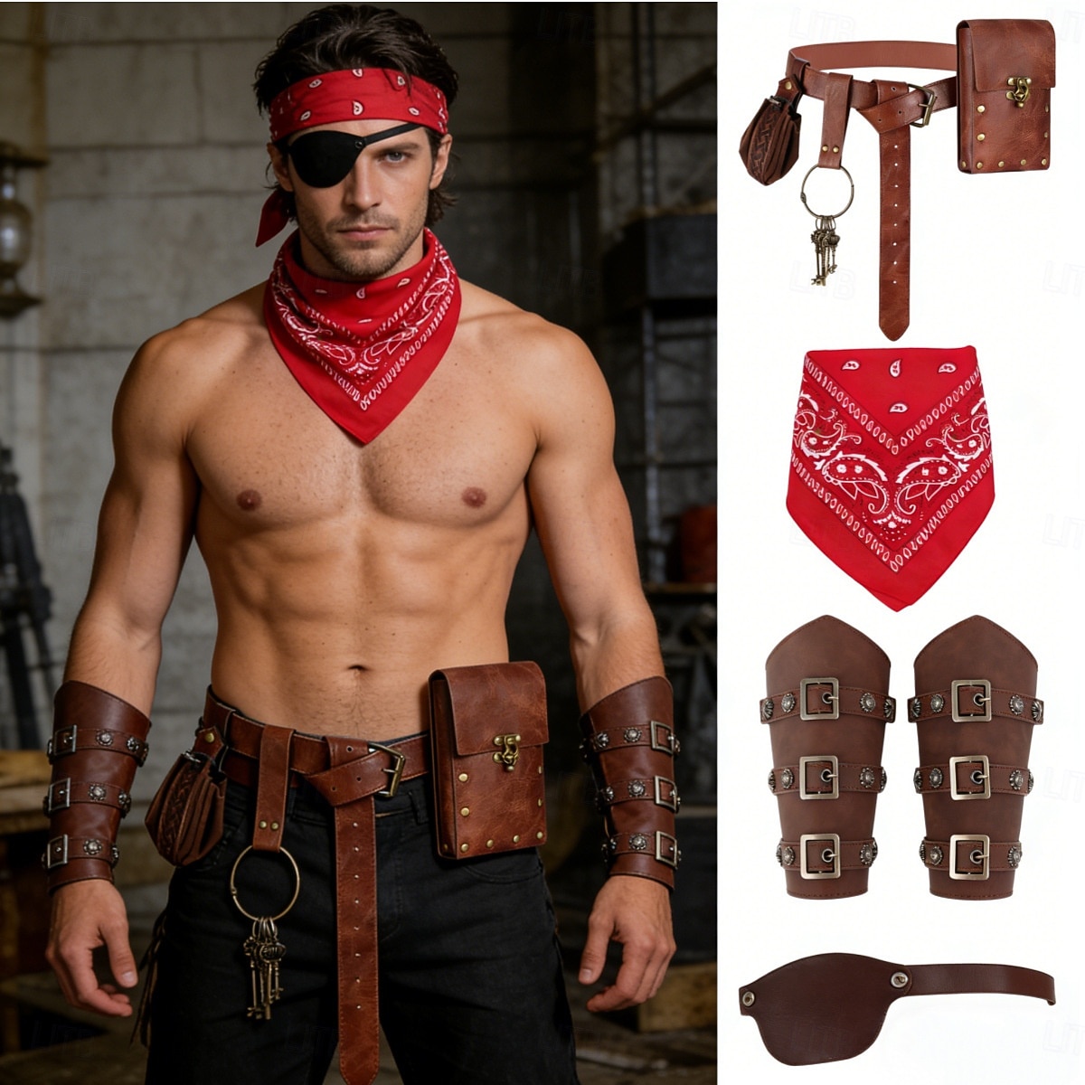 Médiéval Renaissance Costume élégant Accessoires Pirate Viking Déguisement Homme Viking Pirate Halloween Carnaval Performance LARP Foire de la Renaissance Adulte Bracelet Ceinture Eye Patch de 2026 ? $38.99 –P1
