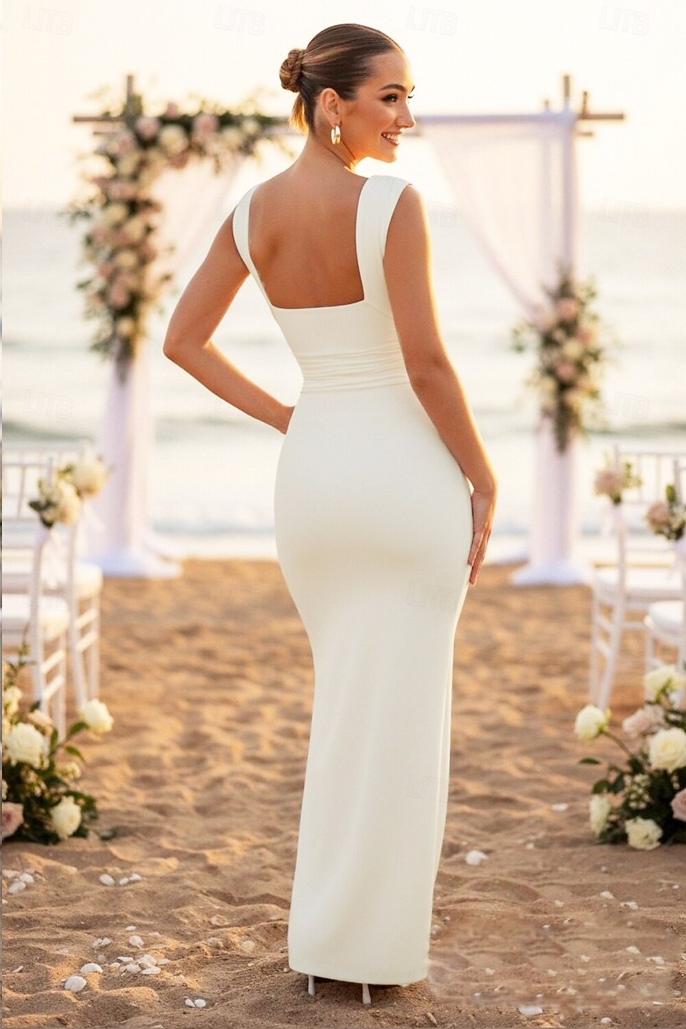 Sheath Column Floor Length White Dress Little White Dress Elegant Open Back Sleeveless V Neck Evening Party Wedding Stretch Fabric Backless with Ruched Slit 2026 - $126.99 –P1