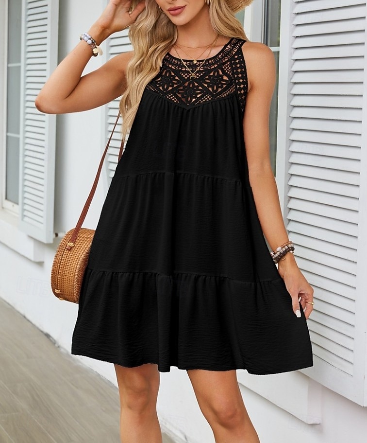 Per donna Mini Abito Abiti effetto lino Vestito Estivo Abito a trapezio Abito Estivo Vacanza Casual Quotidiano Spiaggia Vestibilità comoda Semplice Senza Maniche All'americana Blu blu navy Nero Bianco del 2026 a $27.99 –P7