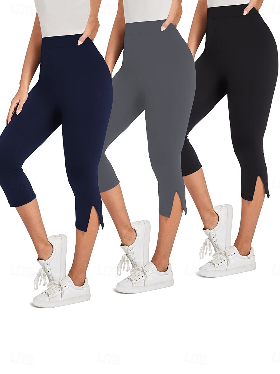 Dam Capribyxor Sommarshorts Damasker Mode Streetwear Grundläggande Vadlängd Hög midja Slät Elastisk midja Mateial som andas Bekväm Elastisk Dagligen Semester Gym Mörkgrå Svart Marinblå Sommar Vår 2026 - $17.99 –P1