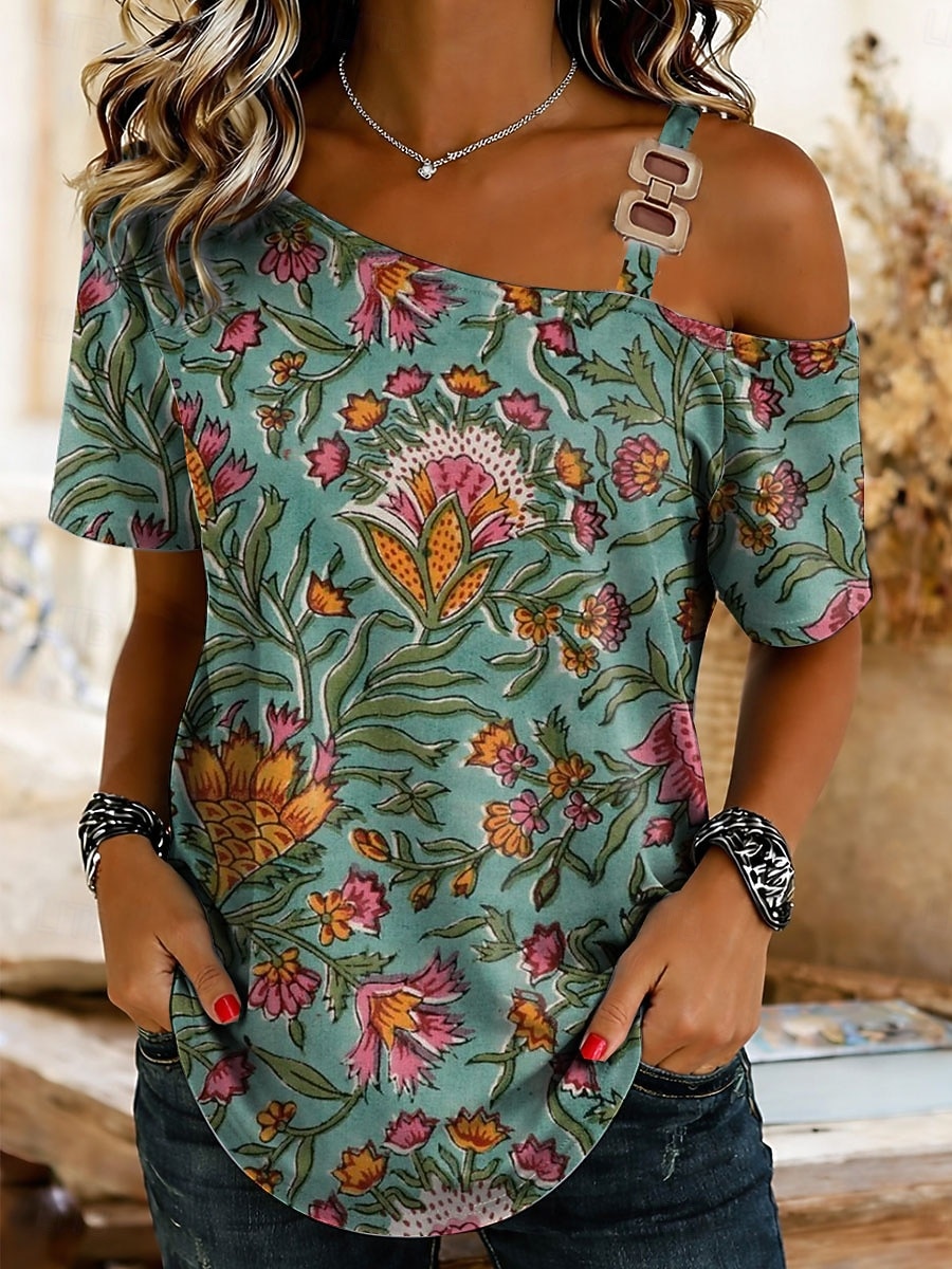 Per donna Maglietta Asimmetrico Grafico Oceano Tartaruga di mare Vintage Tropicale Hawaiano Manica Corta Monospalla Collo asimmetrico Top lunghi Matrimonio in Spiaggia Quotidiano Sportivo Blu Rosa del 2026 a $21.99 –P4