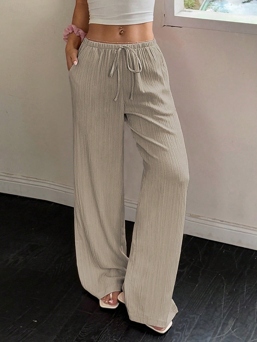 Femmes Pantalons Pantalon décontracté Droit Vacances Mode Streetwear Longueur complète Taille haute Uni Avec Poches Taille Élastique Confort Confortable Quotidien Vacances Rue Noir Kaki Printemps de 2026 ? $18.99 –P2