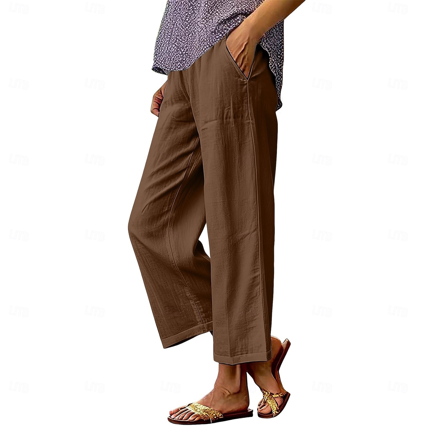 Per donna Gamba larga Pantaloni Pantaloni casual Vacanza Moda Streetwear Lunghezza intera Vita Alta Semplice Tasca Elastico in vita Confortevole Traspirante Inelastico Quotidiano Vacanza Streetwear del 2026 a $10.49 –P12
