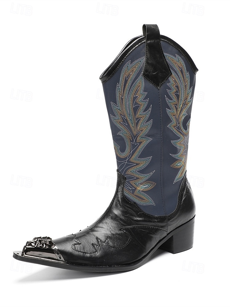 Echte leren cowboylaarzen voor heren met een opvallend bloemenpatroon, stijlvolle westernlaarzen voor een muziekfestival. 2026 - $189.99 –P4