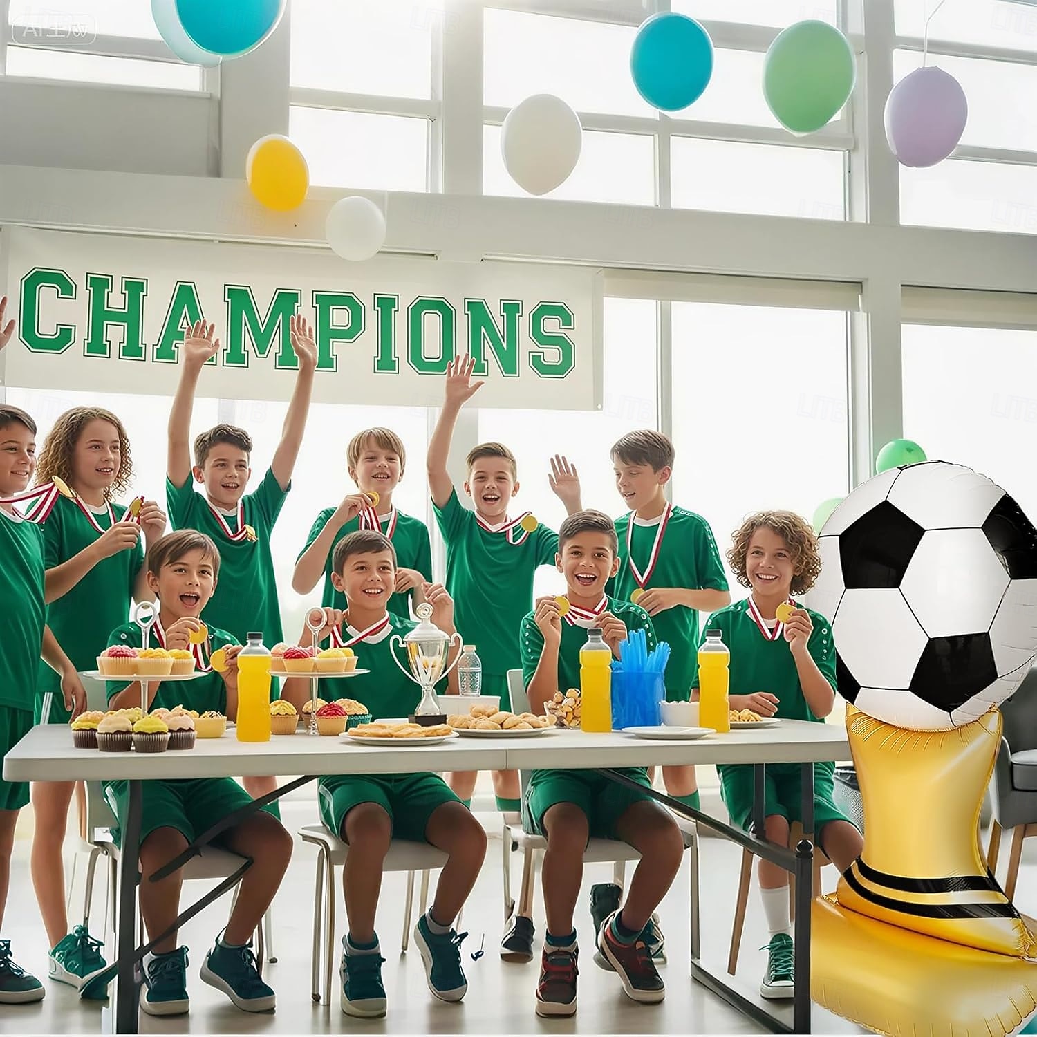 Balení 2 ks 47palcových fotbalových balónků s trofejí pro letní fotbalový zápas 2026, football leták, mylarové balónky s trofejí, velké fotbalové párty, sportovní akce, týmové oslavy 2026 - $21.99 –P5