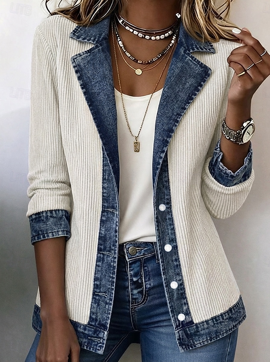 Mulheres Jaqueta de Veludo Jaqueta casual Blusão de ganga Confortável Respirável Patchwork Bloco de cor Botões Moda Casual Bloco de cor Casual Rua Roupa Diária Padrão Aberto para a Lateral Normal de 2026 por $41.99 –P3