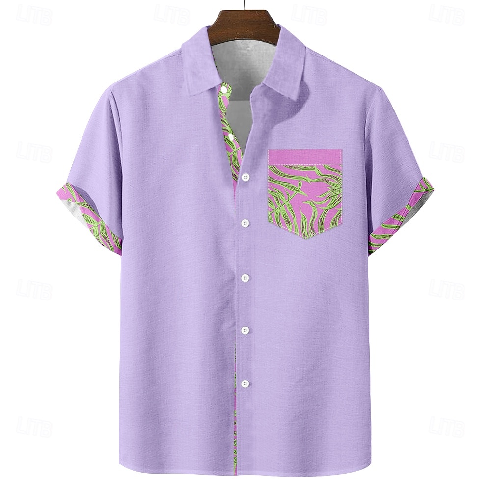 Men's Palm Leaf Tropical Plants Shirt Hawaiian Shirt Aloha Shirt Short Sleeve Hawaiian Vacation Holiday Summer Turndown 3D Print Front One Pocket Linen Like Shirt Blue Pink Purple Green 2026 - $25.99 –P4