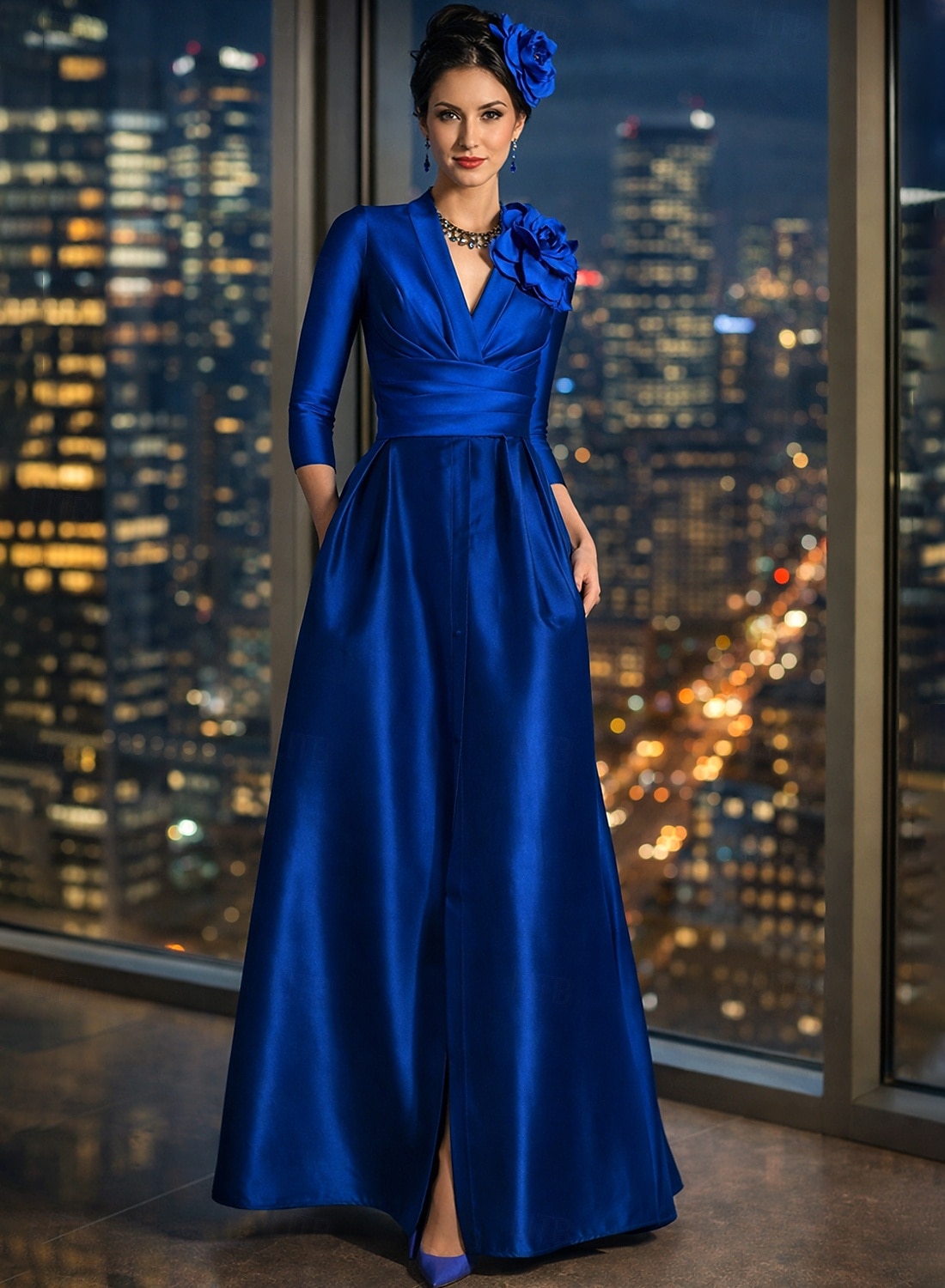 Linea ad A Sirena Tromba Tubino Colonna Lunghezza al pavimento Abito da invitata a nozze Abito Formale Abito da sera Abito da cerimonia per signora Manica 3/4 Mezza Manica Scollo a V Collo gioiello del 2026 a $160.99 –P3