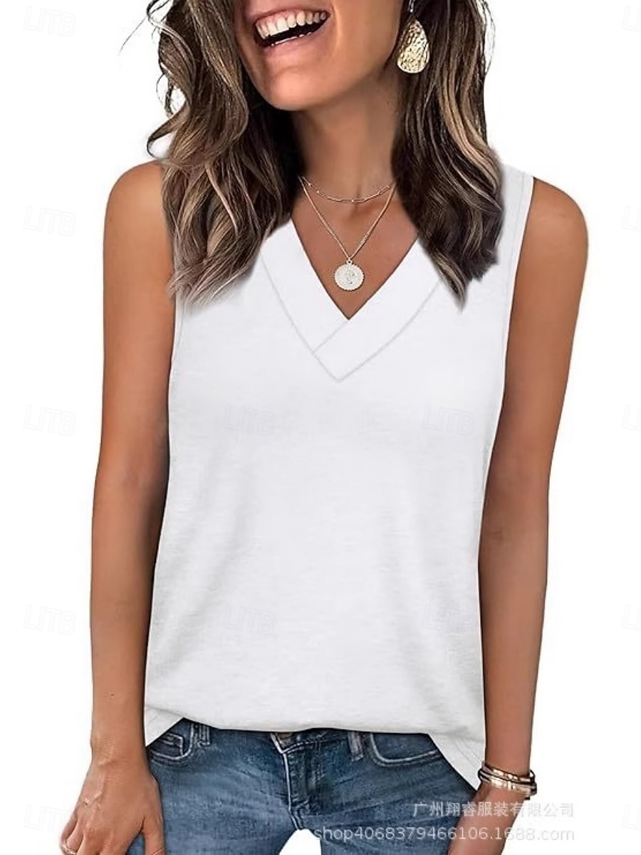Damen Bluse Einfach Aktiv Lässig Ärmellos V Ausschnitt Normale Oberteile Täglich Ferien Ausgehen Schwarz Weiß Rosa Fuchsie Rosa Sommer Frühling 2026 - $13.99 –P4