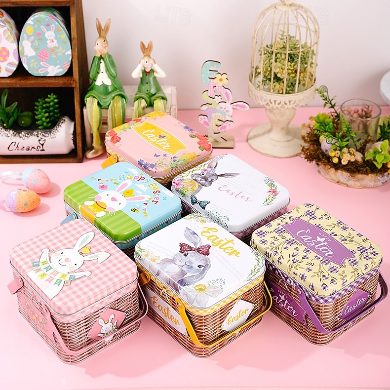 Easter Bunny Tin Carry Basket, Colorful Metal Rabbit Storage Box with Handle, Creative Easter Decoration Treat Gift Container 2026 - $14.99 –P6