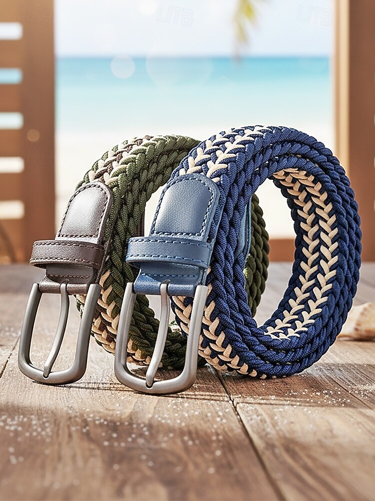 Мужской эластичный плетеный пояс, полиэстер, различные цвета, идеально подходит для отдыха и повседневной носки. 2026 - $14.99 –P3