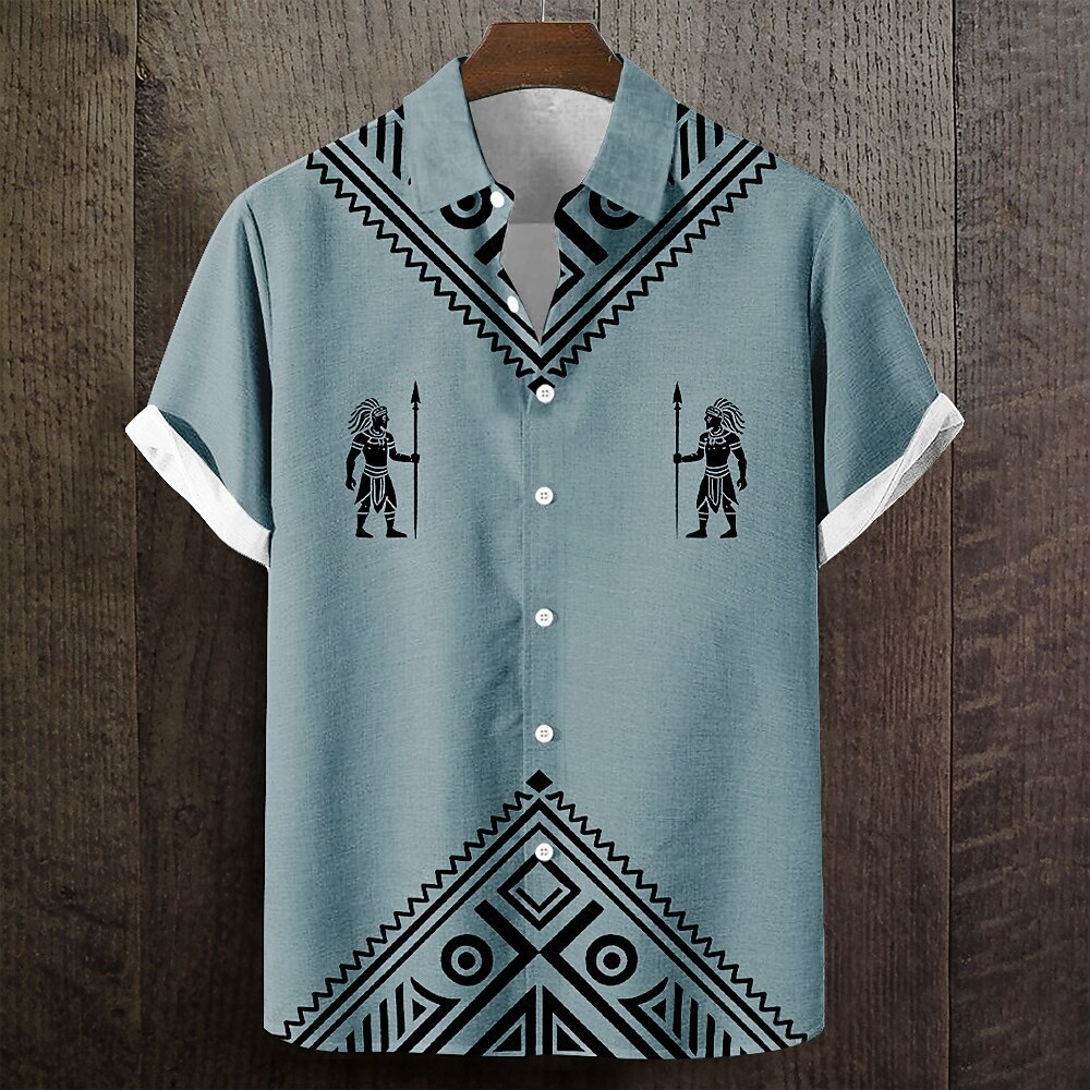 Bărbați Model Geometric Cultura indiană Popoarele indigene Cămașă Camașă cu nasturi Manșon scurt Vintage Retro Zilnic În aer liber Vacanță Vară Primăvară Răsfrânt Imprimare 3D Cămașă de in Albastru 2026 - $25.99 –P2