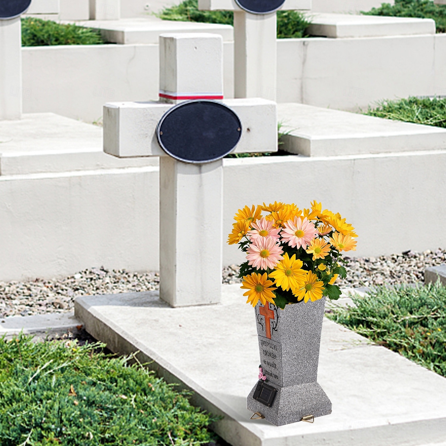 Cemetery Vase with Solar Cross LED, Decorations for Grave, Headstones Vases for Fresh/Artificial Flowers, Memorial Gifts 2026 - $28.99 –P4