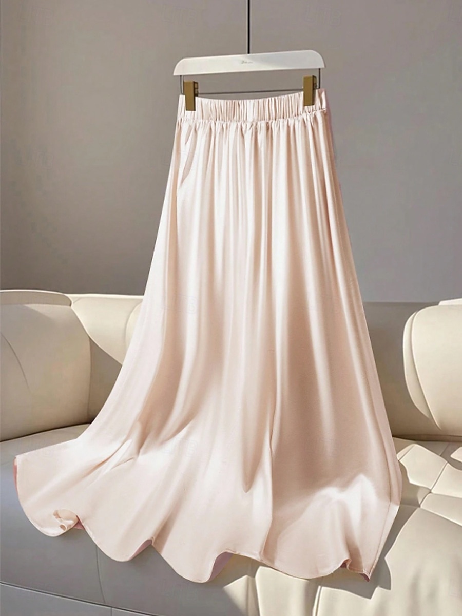 Dam Satinkjolar Mode Blank Maxi Hög midja Kjolar Slät Microelastisk Fest Cocktailfest Aprikos Vår Polyester 2026 - $31.99 –P6