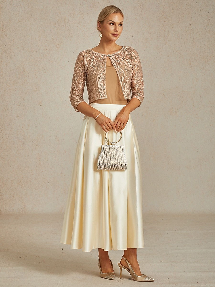 2026年 女性用 ジャケット パーティー レース フラワー カジュアル／普段着 エレガント レギュラー アウターウェア 七分袖 夏 シャンパン S  コレクション – $68.99 –P5