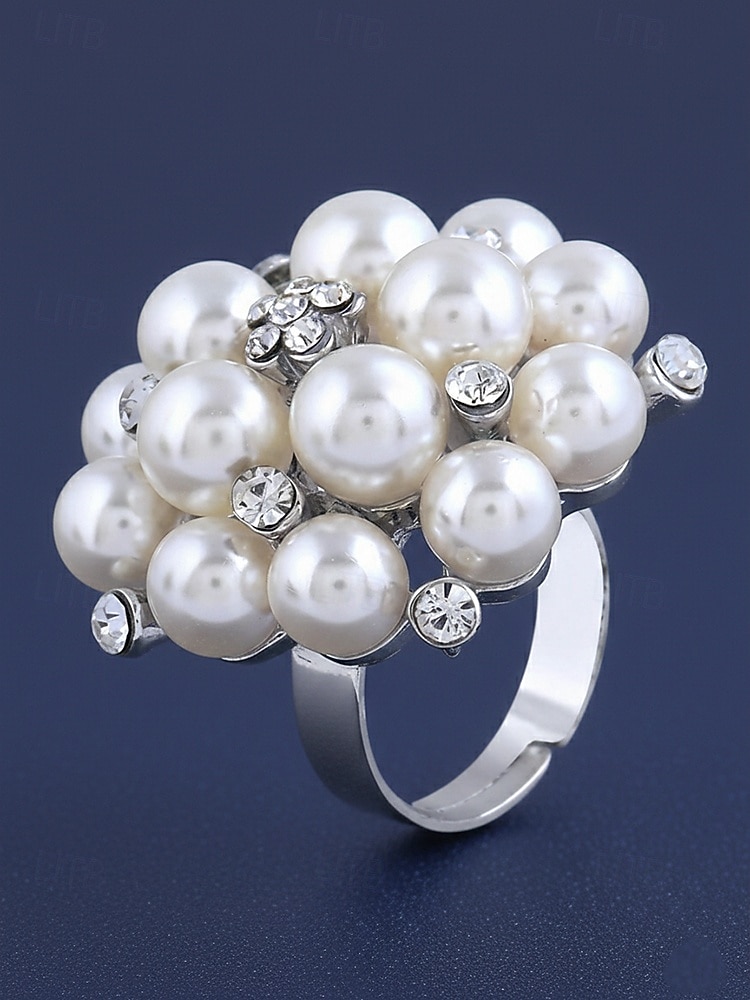 Женское кольцо с искусственным жемчугом, элегантное регулируемое коктейльное кольцо золотого и серебряного цвета, винтажное свадебное украшение для свадеб, вечеринок, вечерних мероприятий и торжественных случаев. 2026 - $9.99 –P4