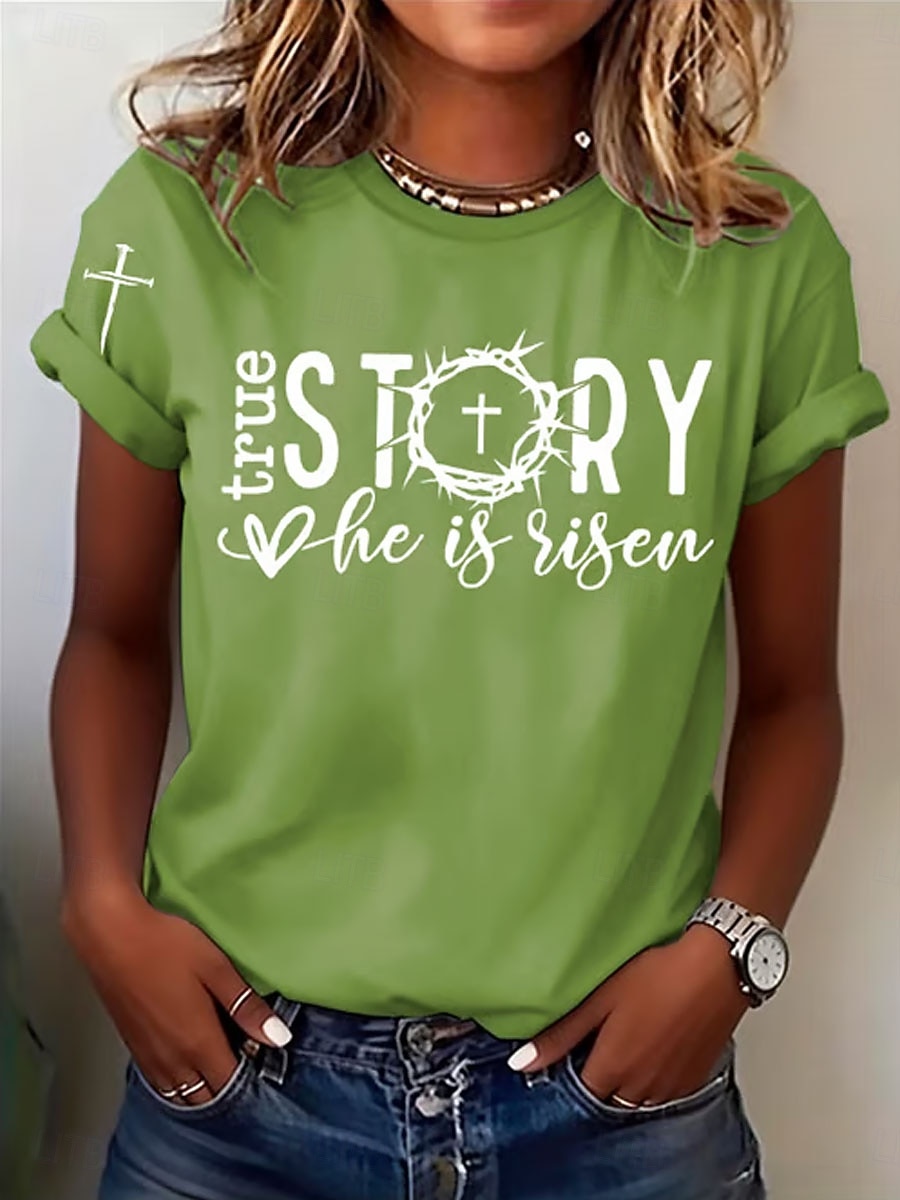 Semana Santa Mujer Camiseta Estampado Graphic Letra Elegante Clásico Casual Manga Corta Cuello Barco Tops regulares Diario Azul Piscina Negro Blanco Verde Trébol Verano Primavera 2026 - $22.99 –P4