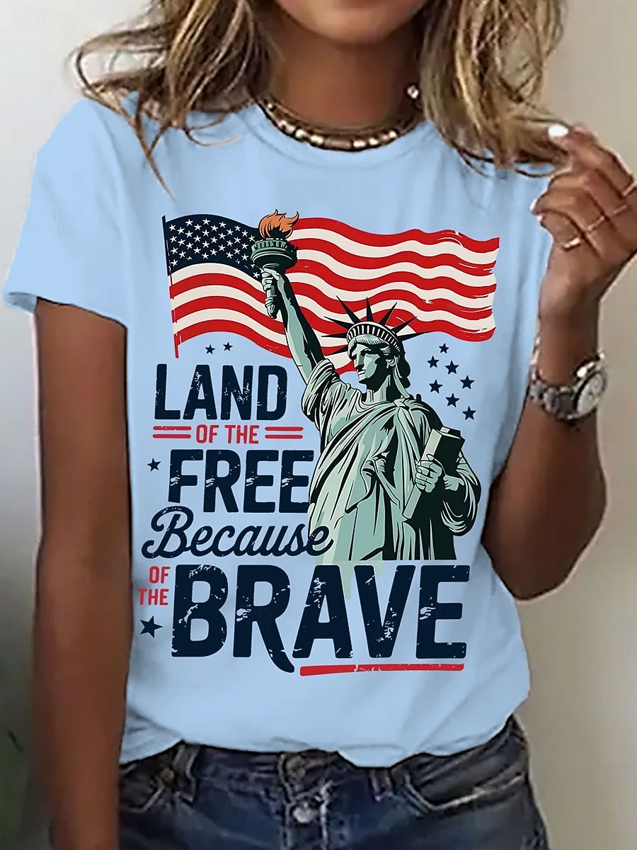 Unabhängigkeitstag Patriotic Damen T-Shirt Druck Grafik Flagge Buchstaben Stilvoll Klassisch Lässig Kurzarm Rundhals Regelmäßige Tops Täglich Blau Schwarz Weiß Sommer Frühling 2026 - $22.99 –P2