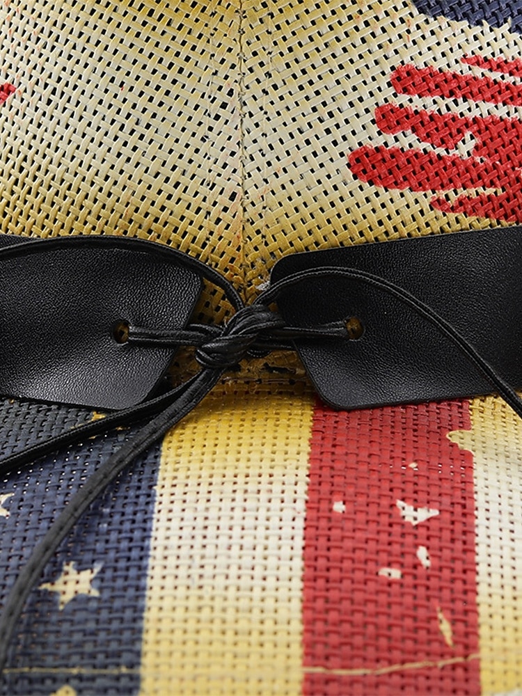 250. výročí Spojených států pánský slaměný westernový klobouk s potiskem vlastenecké vlajky prodyšný tkaný fedora styl v několika designech festivalové prázdninové a volnočasové nošení 2026 - $29.99 –P10