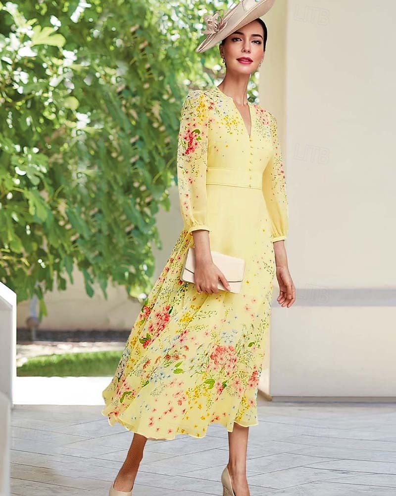 Linea ad A Lunghezza al pavimento Vestito da Festa Abito da Cocktail Abito da invitata a nozze Abito da cerimonia per signora Manica Lunga Scollo a V Elegante Semplice Minimalista Formale Ospite di del 2026 a $188.99 –P1