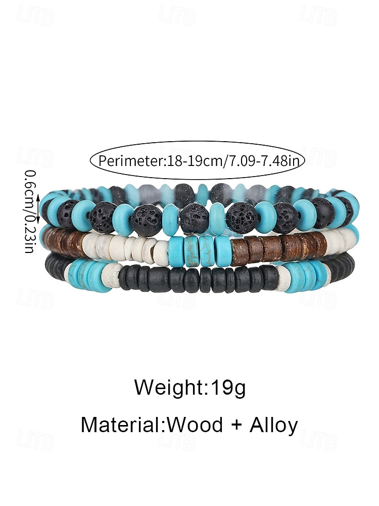 Men's Bohemian Bracelet Set, Mixed Materials with Turquoise and Lava Stone, Perfect for Vacation and Casual Daily Wear 2026 - $9.99 –P5