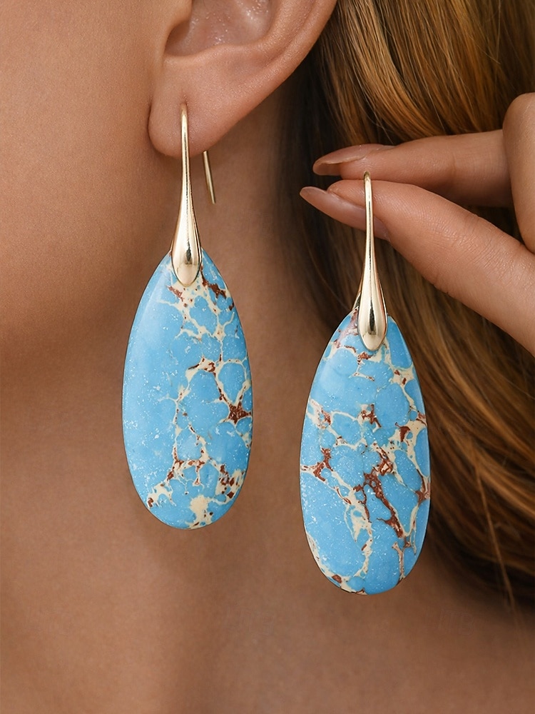 Naisten luonnonkiviset pisaranmuotoiset roikkuvat korvakorut, boheemi turkoosi tyyli useissa väreissä, kevyt ja näyttävä koru kevät-kesälomalle, rannalle ja jokapäiväiseen käyttöön. 2026 - $11.99 –P5