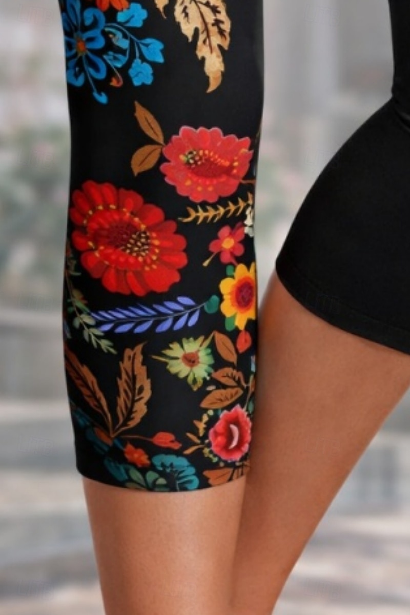 Damen Chinos Leggings Urlaub Vintage Streetwear Capris Hohe Taille Blumen Grafik Drucken Komfort Weich Bequem Dehnbar Täglich Outdoor Urlaub Schwarz Sommer Frühling Herbst Schmale Passform 2026 - $19.99 –P3