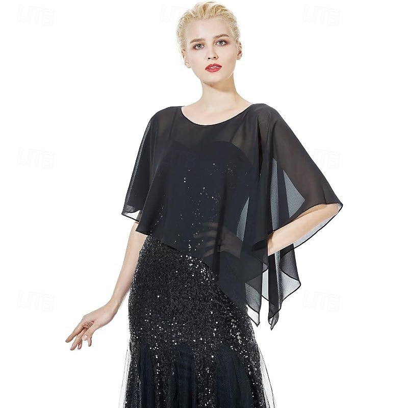 Bolero Chusty Mamy Chusty dla nowożeńców Chusty dla gości weselnych Peleryna Elegancja damska Styl formalny Bez rękawów Szyfon Chusty ślubne Z Czysty Kolor Na Codzienny Lato 2026 - $22.99 –P6