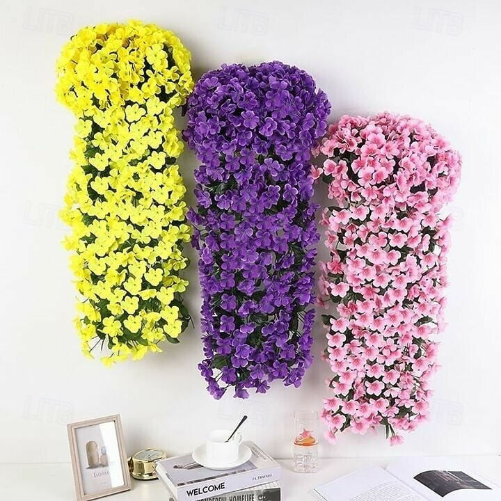 2 stuks levendige kunstmatige hangende orchideeën, nep viooltjesranken als wanddecoratie, plastic hangende bloemen voor binnen, woonkamer, tuin of balkon 2026 - $23.99 –P9