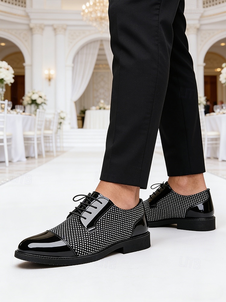 scarpe formali da uomo in similpelle a quadri bianchi e neri, calzature da matrimonio e da cerimonia per uomo del 2026 a $32.99 –P5