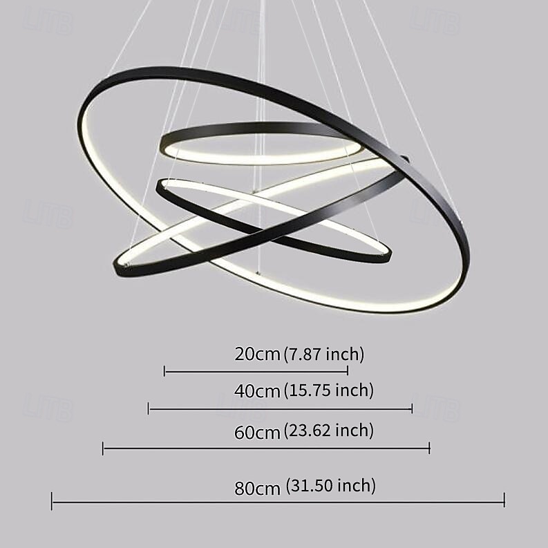 3 luci 80/60/40/20 cm lampada a sospensione led in metallo acrilico anello cerchio design finiture verniciate 90w / 113w 3 anelli 4 anelli dimmerabile con telecomando del 2026 a $249.99 –P14