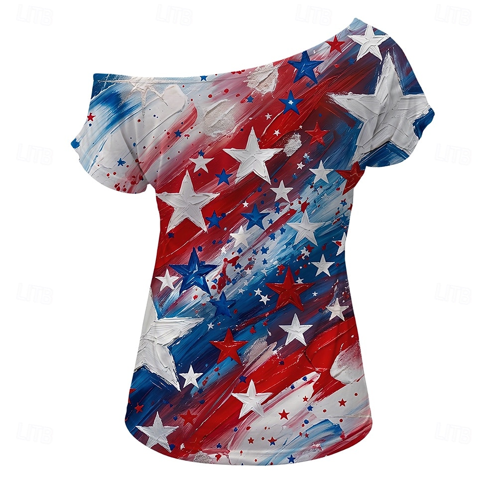 250e jubileum VS Retro vintage Jaren '80 T-Shirt Eén-schouder Korte mouwen Kostuum Dames 4 juli Independence Day Volwassenen T-shirt 2026 - $18.99 –P4