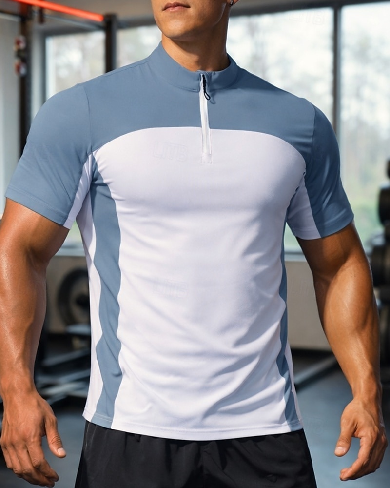 Ανδρικά Συνδυασμός Χρωμάτων Tricou de Alergat Μπλούζα συμπίεσης Αθλητική φανέλα Αθλητική κορυφή Καλοκαίρι Κουρελού Φερμουάρ ενός τετάρτου Κοντομάνικο Γρήγορο Στέγνωμα Ύγρανση Αναπνέει 2026 - $21.99 –P4