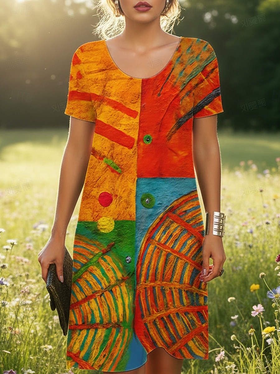 Per donna Mini Abito Abito Boho Vestito Casual Vestito T-Shirt Vintage Quotidiano All'aperto Vacanza Vestibilità regolare Grafico Multicolore Manica Corta Girocollo Rosso Estate Primavera del 2026 a $24.99 –P3